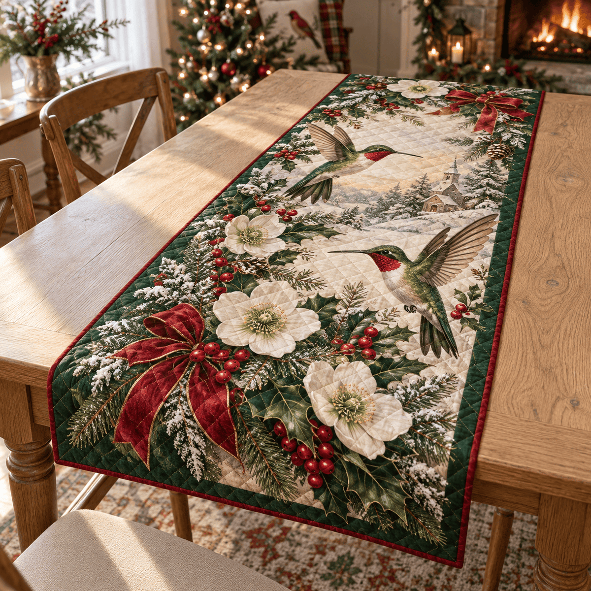 Winter Hummingbird Christmas Quilted Table Runner TABLE928
