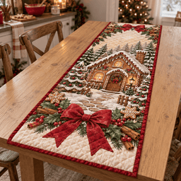 Gingerbread Bakery Christmas Quilted Table Runner TABLE928