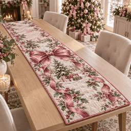 Pink Bow Christmas Quilted Table Runner TABLE928