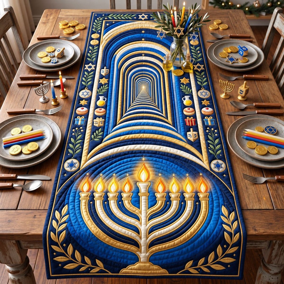 Hanukkah Light Tunnel Table Runner - Made to Order TABLE928