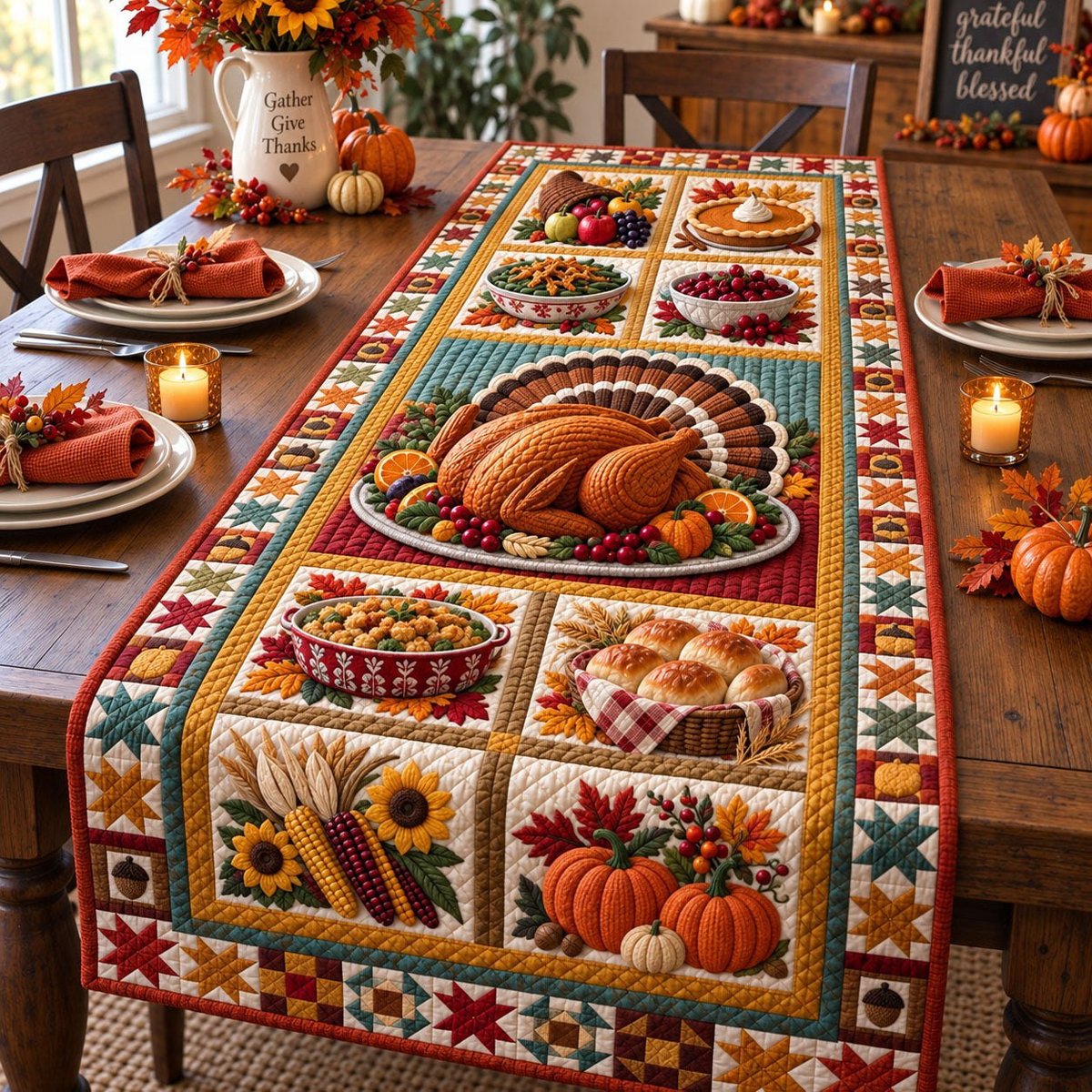 Turkey Platter Harvest Feast Table Runner - Made to Order TABLE928