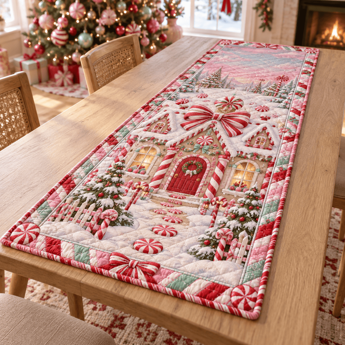 Candy Stripe Christmas Quilted Table Runner TABLE928