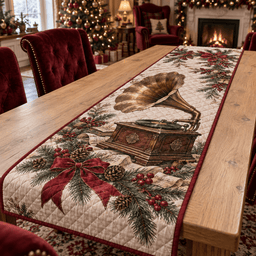Holiday Gramophone Christmas Quilted Table Runner TABLE928