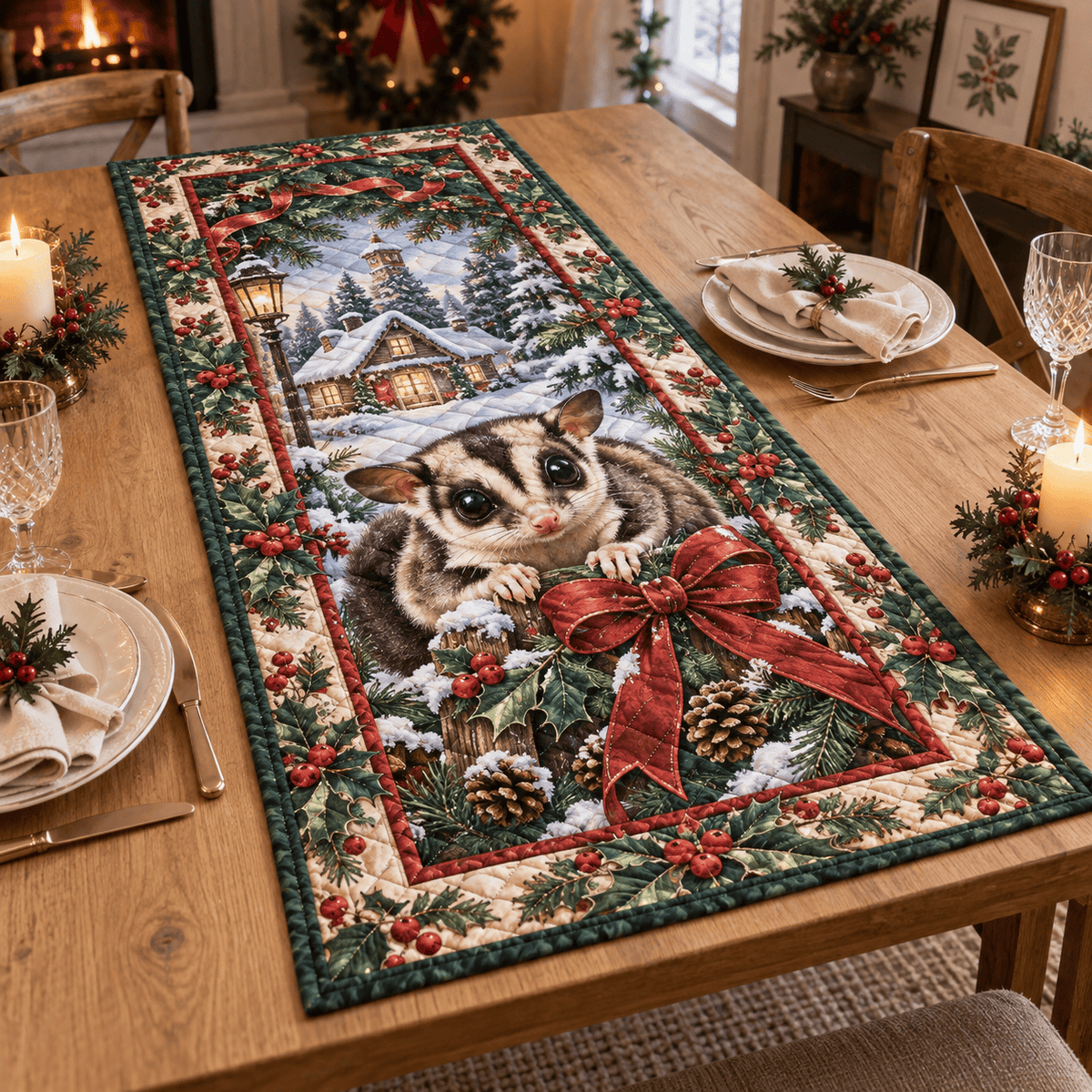 Sugar Glider Christmas Quilted Table Runner TABLE928