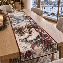 Ice Skate Roses Christmas Quilted Table Runner TABLE928
