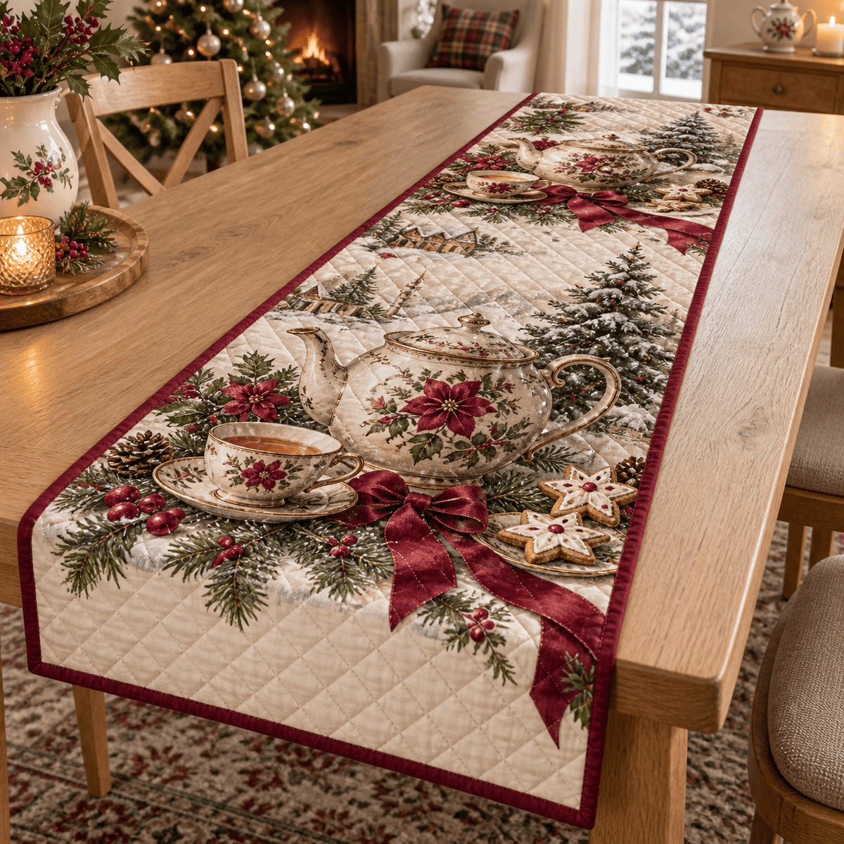Holiday Teapot Christmas Quilted Table Runner TABLE928