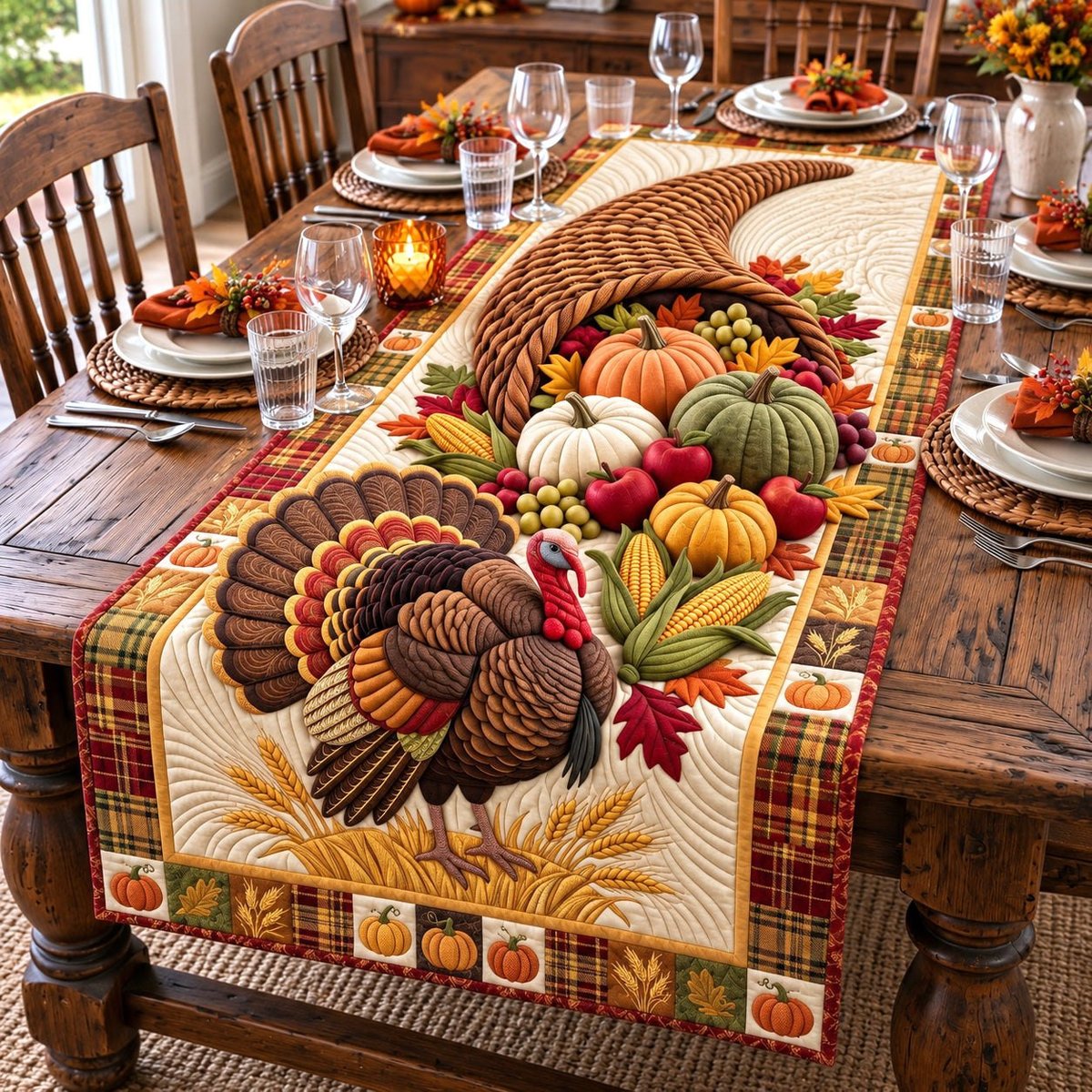 Cornucopia Harvest Turkey Table Runner - Made to Order TABLE928
