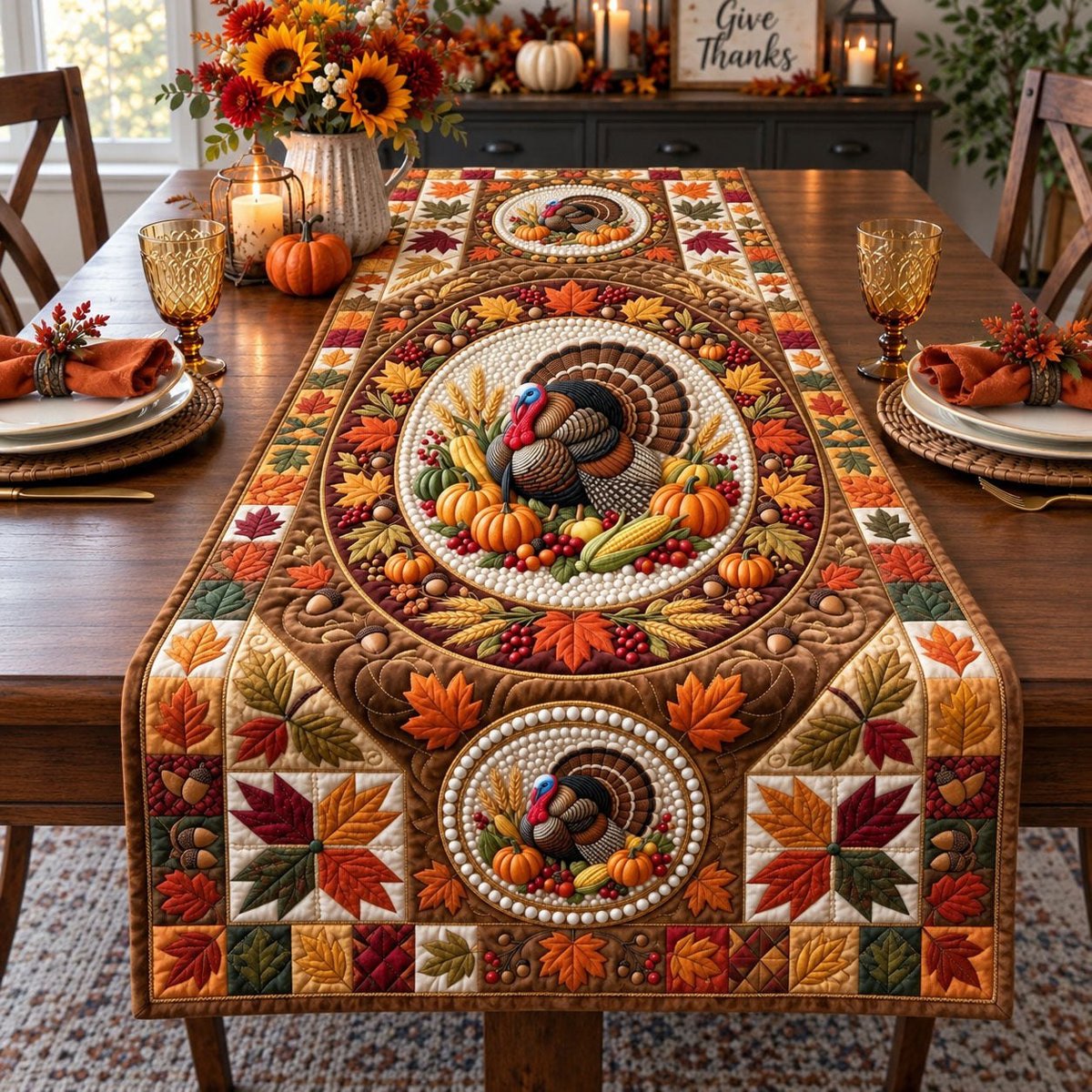 Autumn Turkey Blessings Table Runner - Made to Order TABLE928