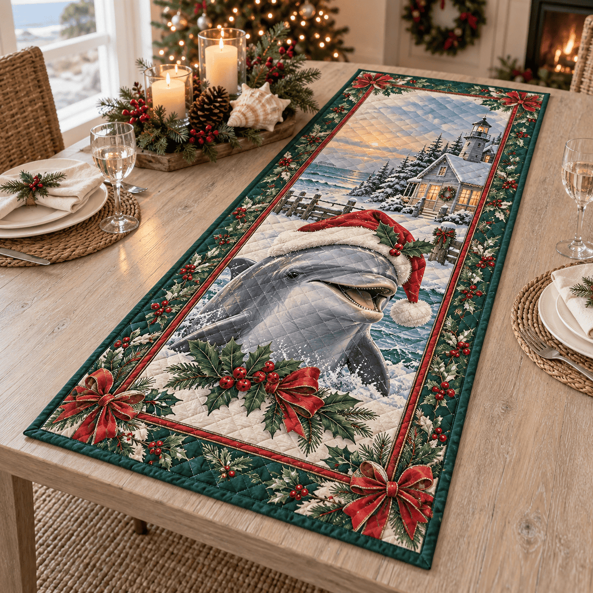 Dolphin Christmas Quilted Table Runner TABLE928