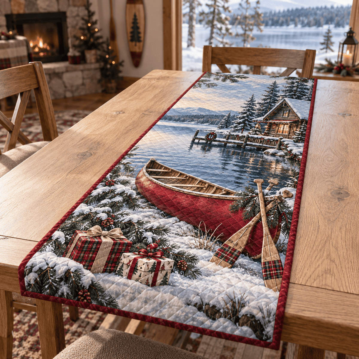 Winter Canoe Christmas Quilted Table Runner TABLE928