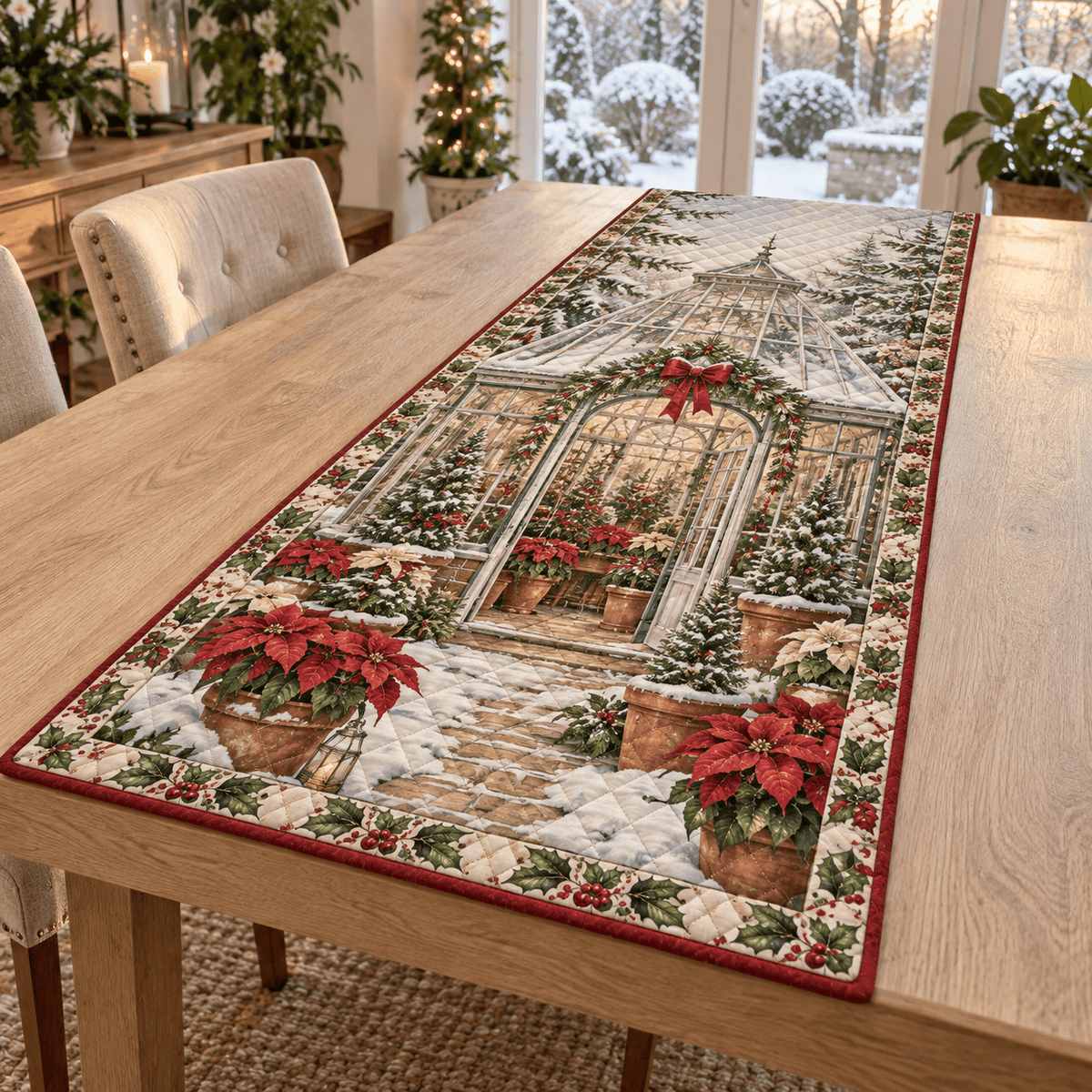 Winter Greenhouse Christmas Quilted Table Runner TABLE928