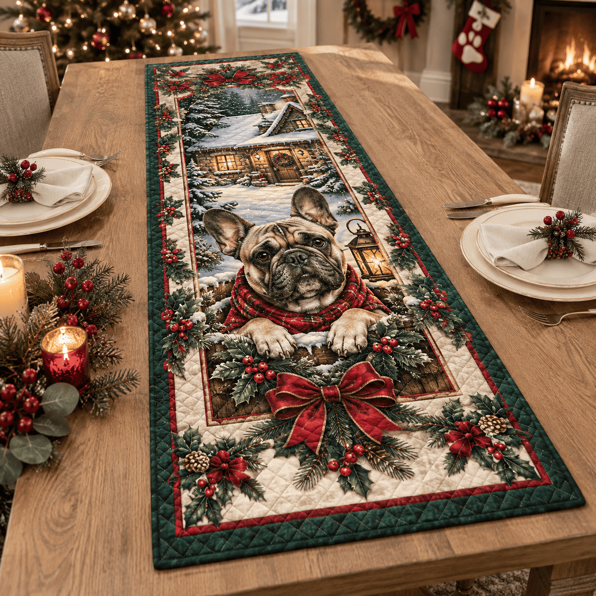 French Bulldog Christmas Quilted Table Runner TABLE928