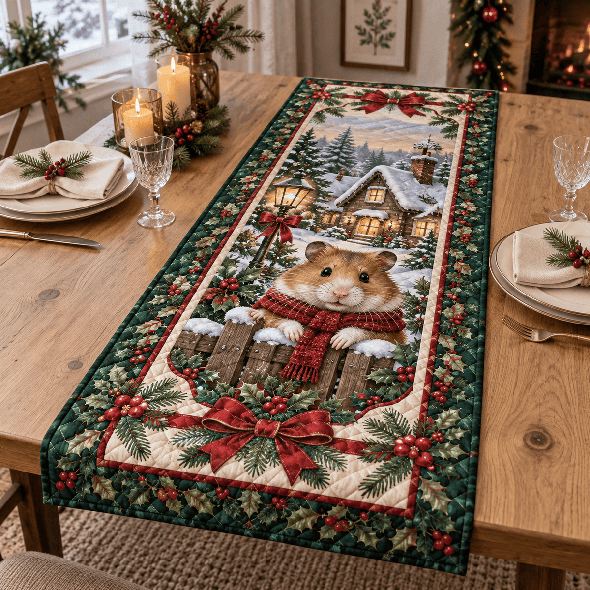 Hamster Christmas Quilted Table Runner TABLE928