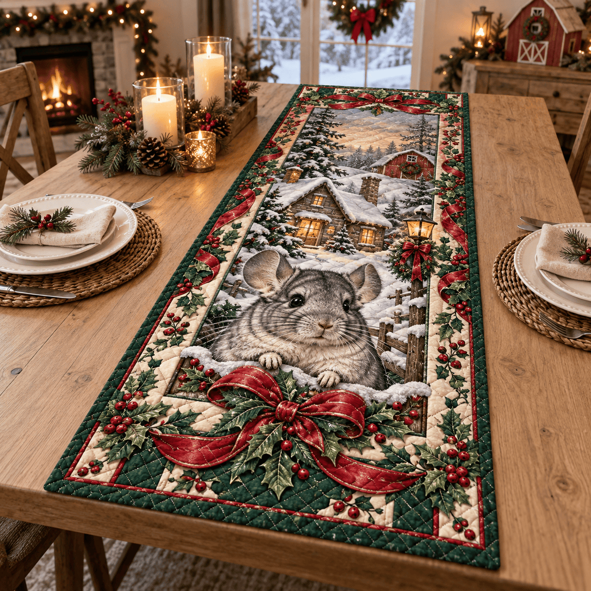 Chinchilla Christmas Quilted Table Runner TABLE928