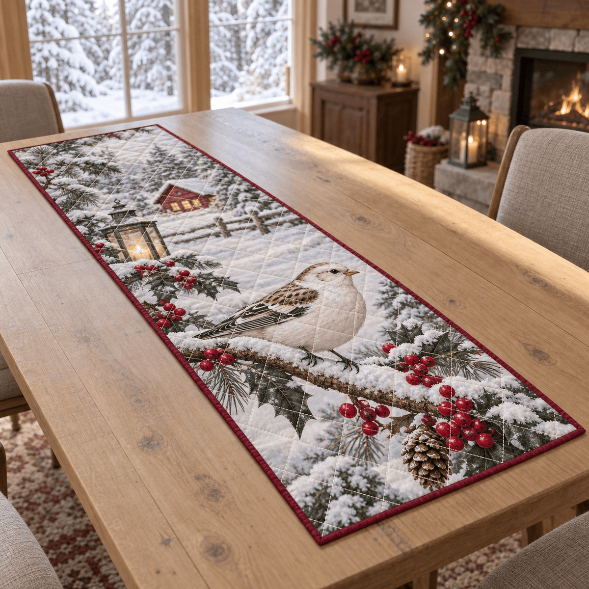 Winter Snow Bunting Christmas Quilted Table Runner TABLE928