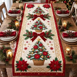 Poinsettia Pine Tree Table Runner - Made to Order TABLE928