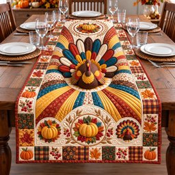 Patchwork Sunburst Harvest Turkey Table Runner - Made to Order TABLE928