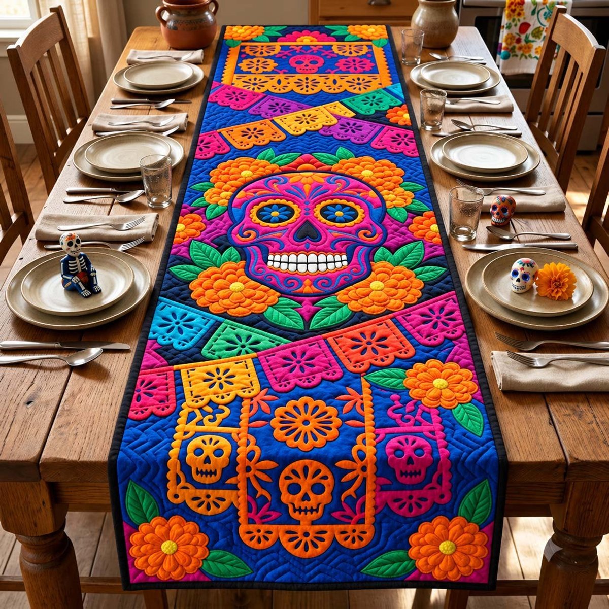 Fiesta Sugar Skull Table Runner - Made to Order TABLE928