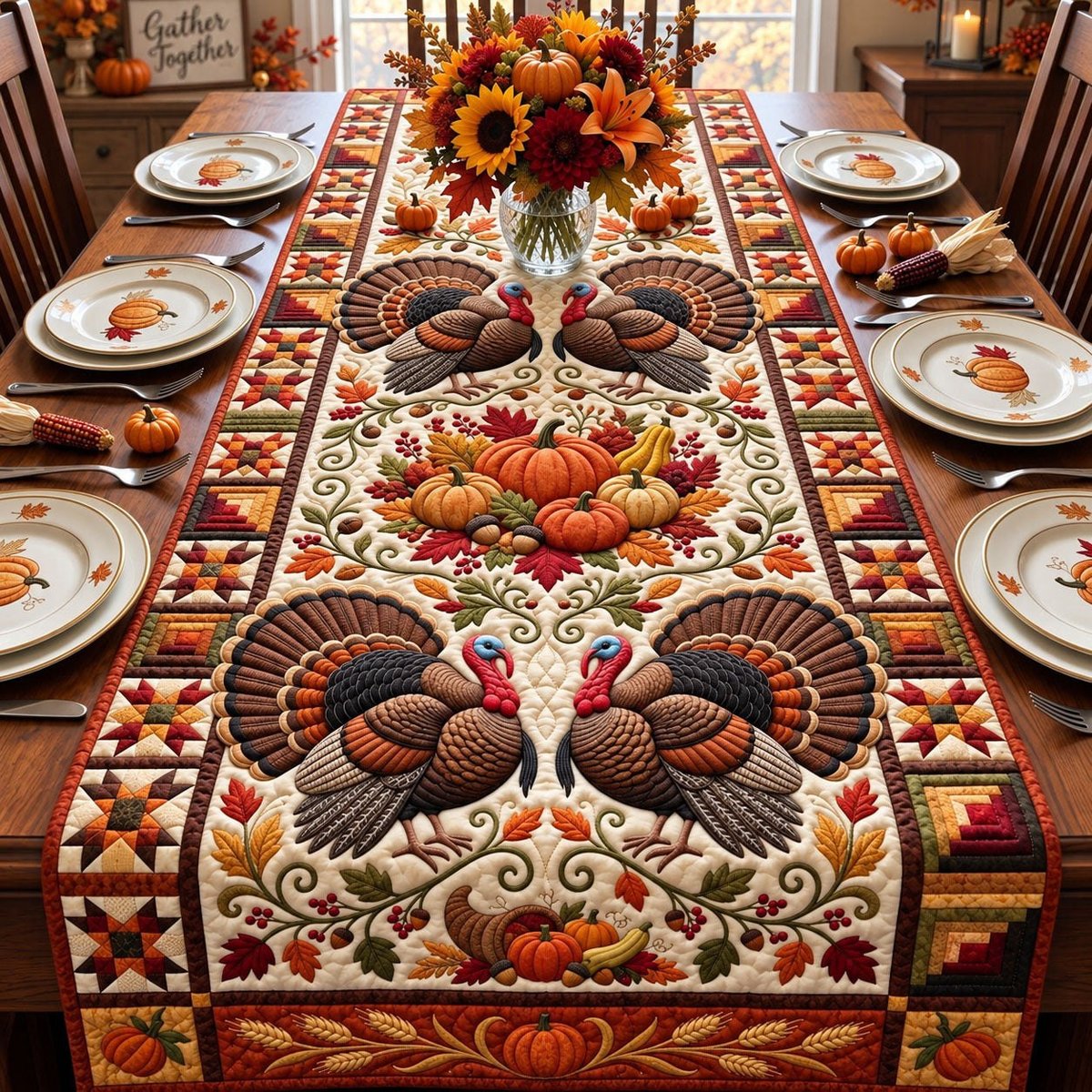 Thanksgiving Turkey Gathering Table Runner - Made to Order TABLE928