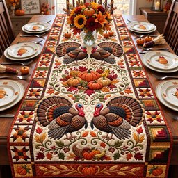 Thanksgiving Turkey Gathering Table Runner - Made to Order TABLE928