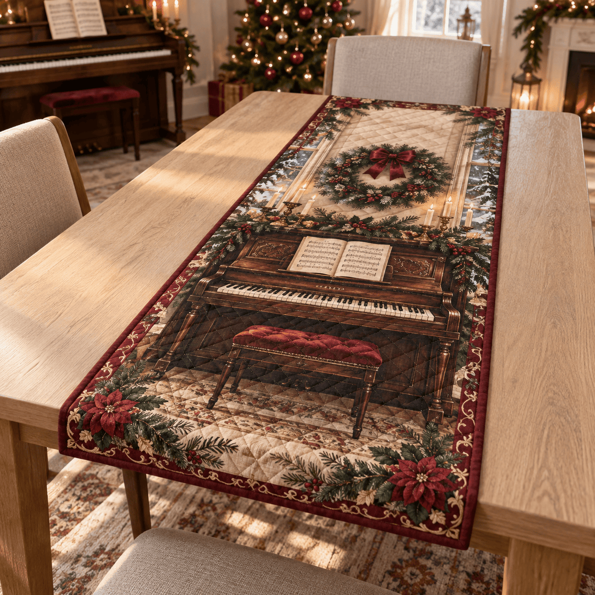 Holiday Piano Christmas Quilted Table Runner TABLE928