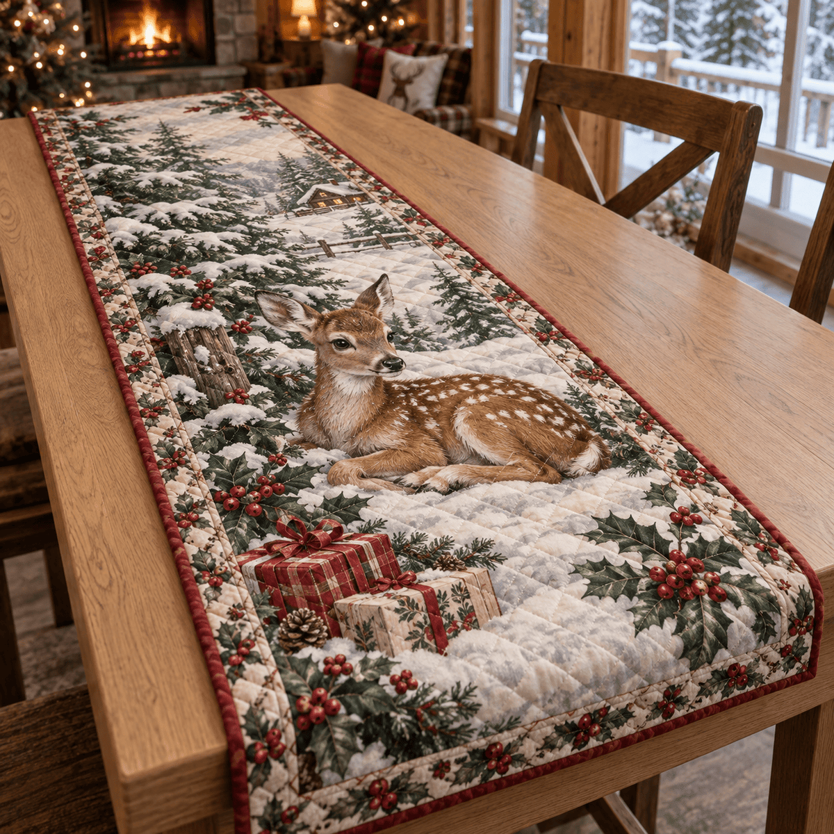 Winter Fawn Christmas Quilted Table Runner TABLE928