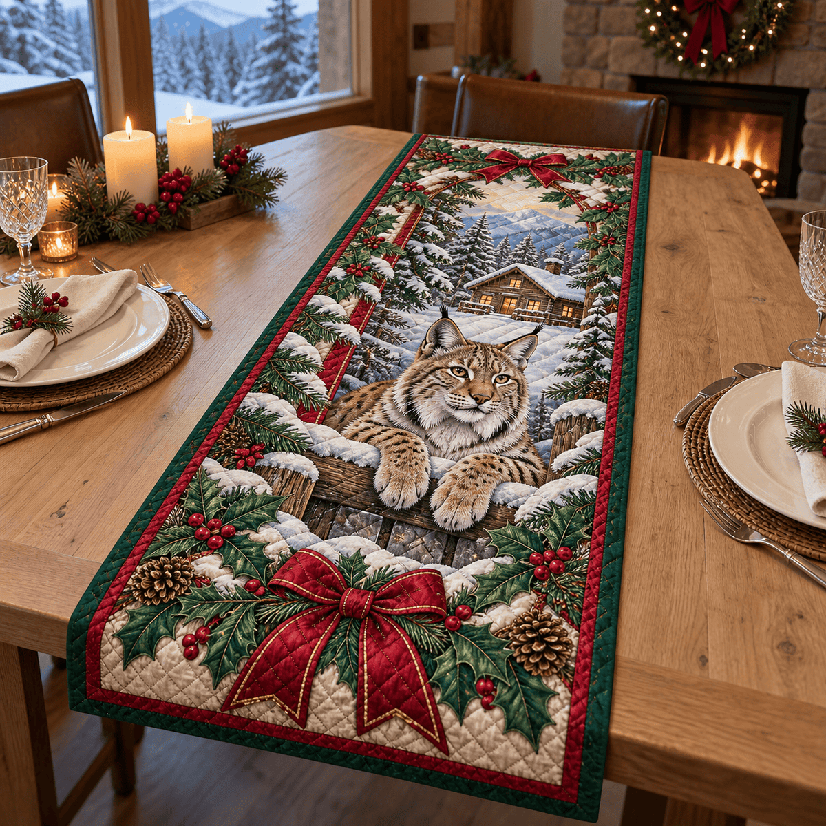 Lynx Christmas Quilted Table Runner TABLE928