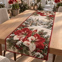 Winter Amaryllis Christmas Quilted Table Runner TABLE928