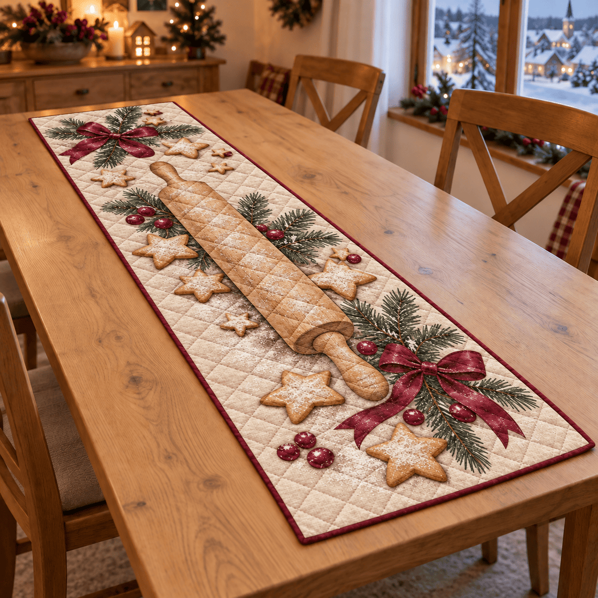 Holiday Rolling Pin Christmas Quilted Table Runner TABLE928