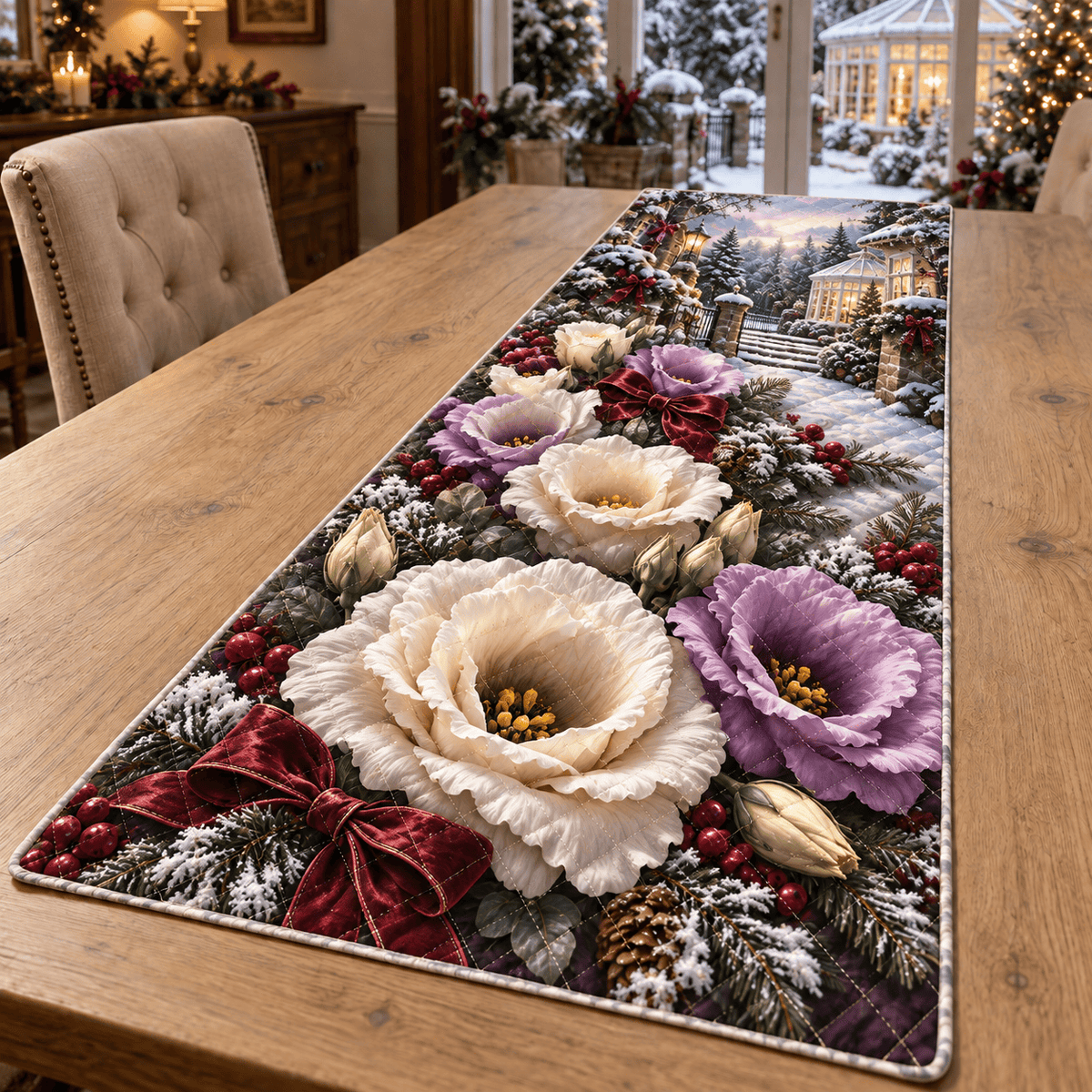 Winter Lisianthus Christmas Quilted Table Runner TABLE928
