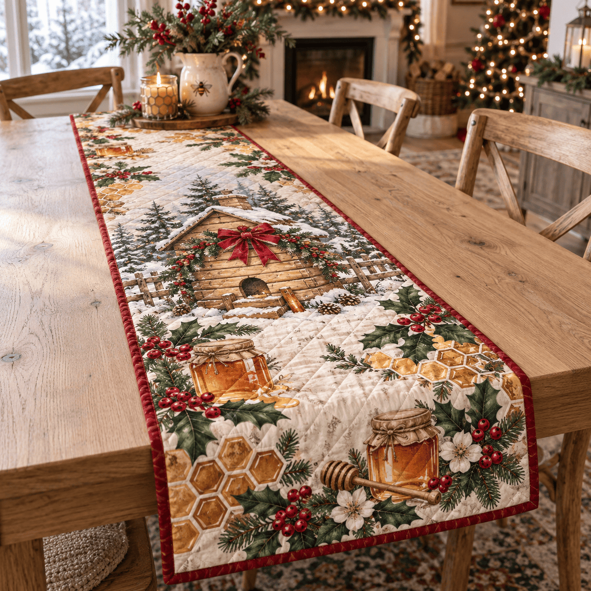 Winter Beekeeper Christmas Quilted Table Runner TABLE928