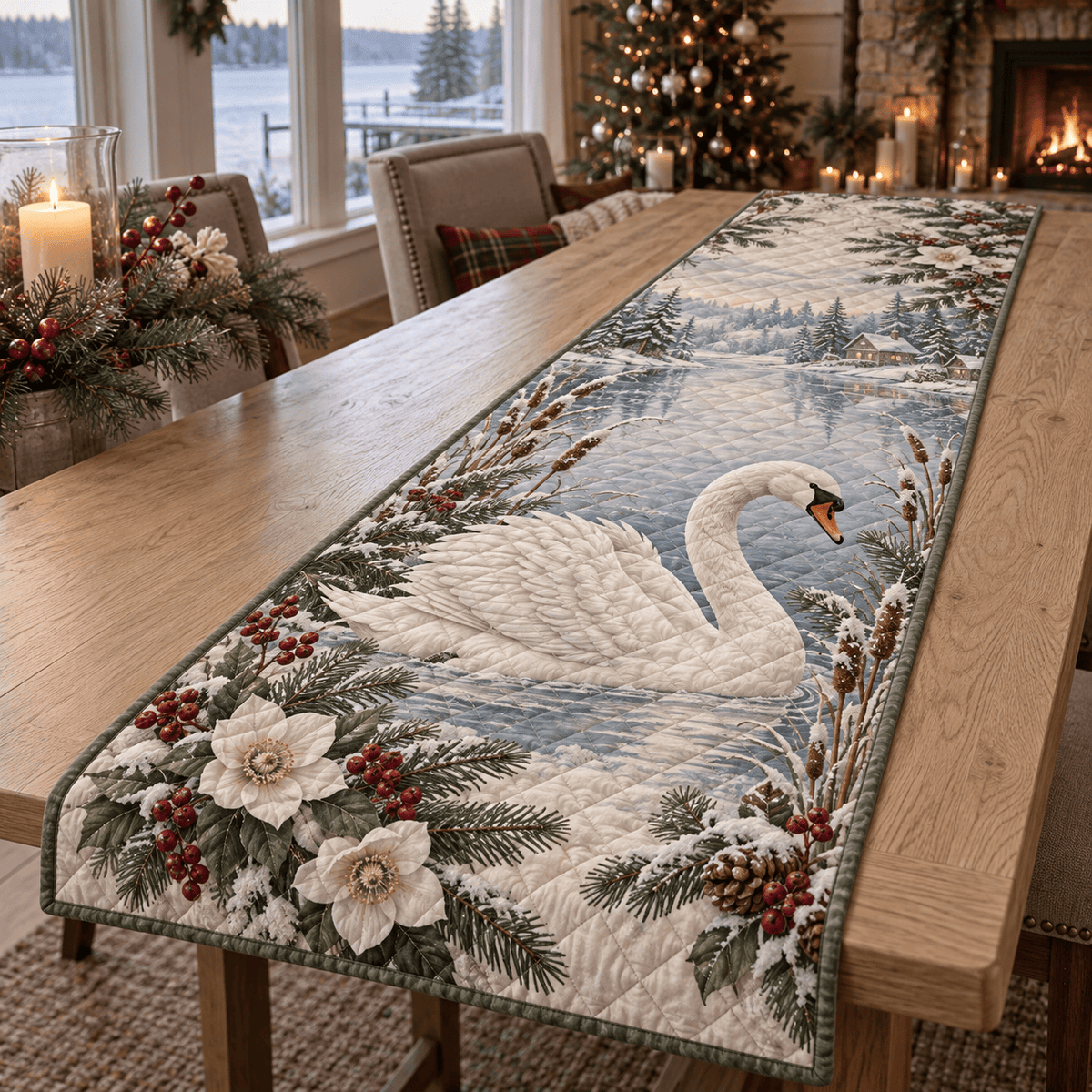 Winter Swan Christmas Quilted Table Runner TABLE928