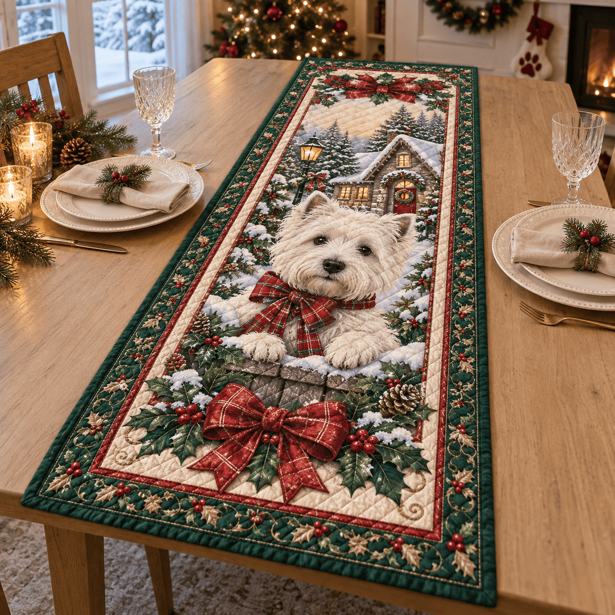 West Highland Terrier Christmas Quilted Table Runner TABLE928