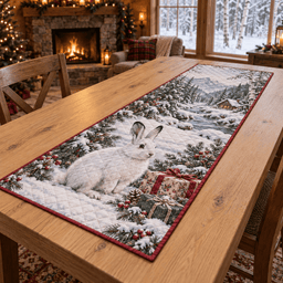 Winter Snowshoe Hare Christmas Quilted Table Runner TABLE928