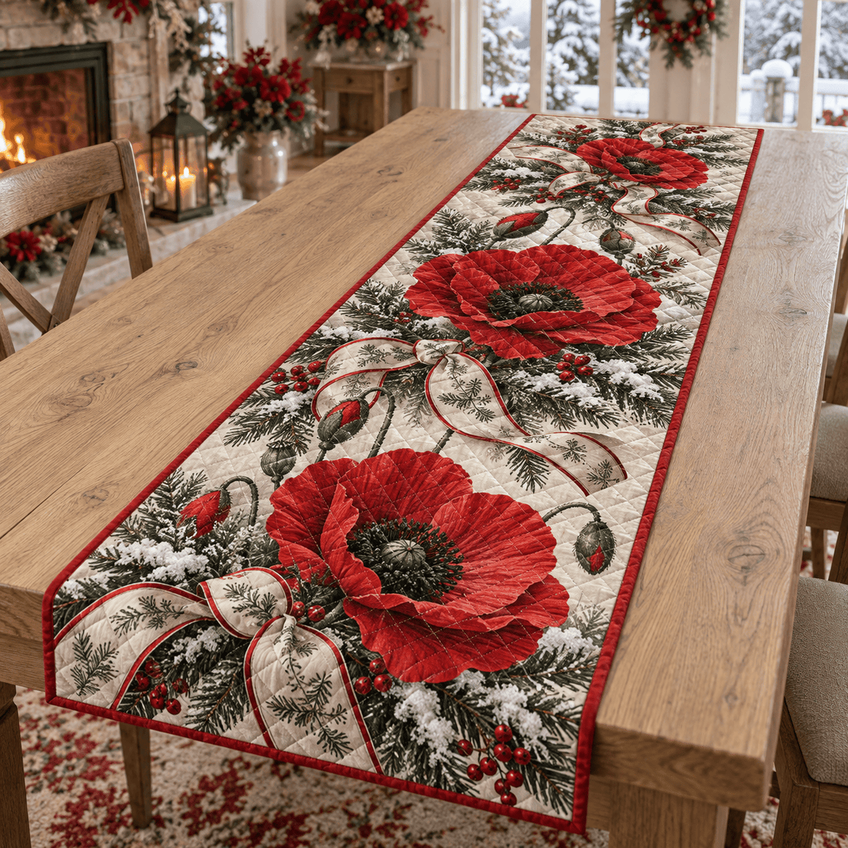 Winter Poppy Christmas Quilted Table Runner TABLE928