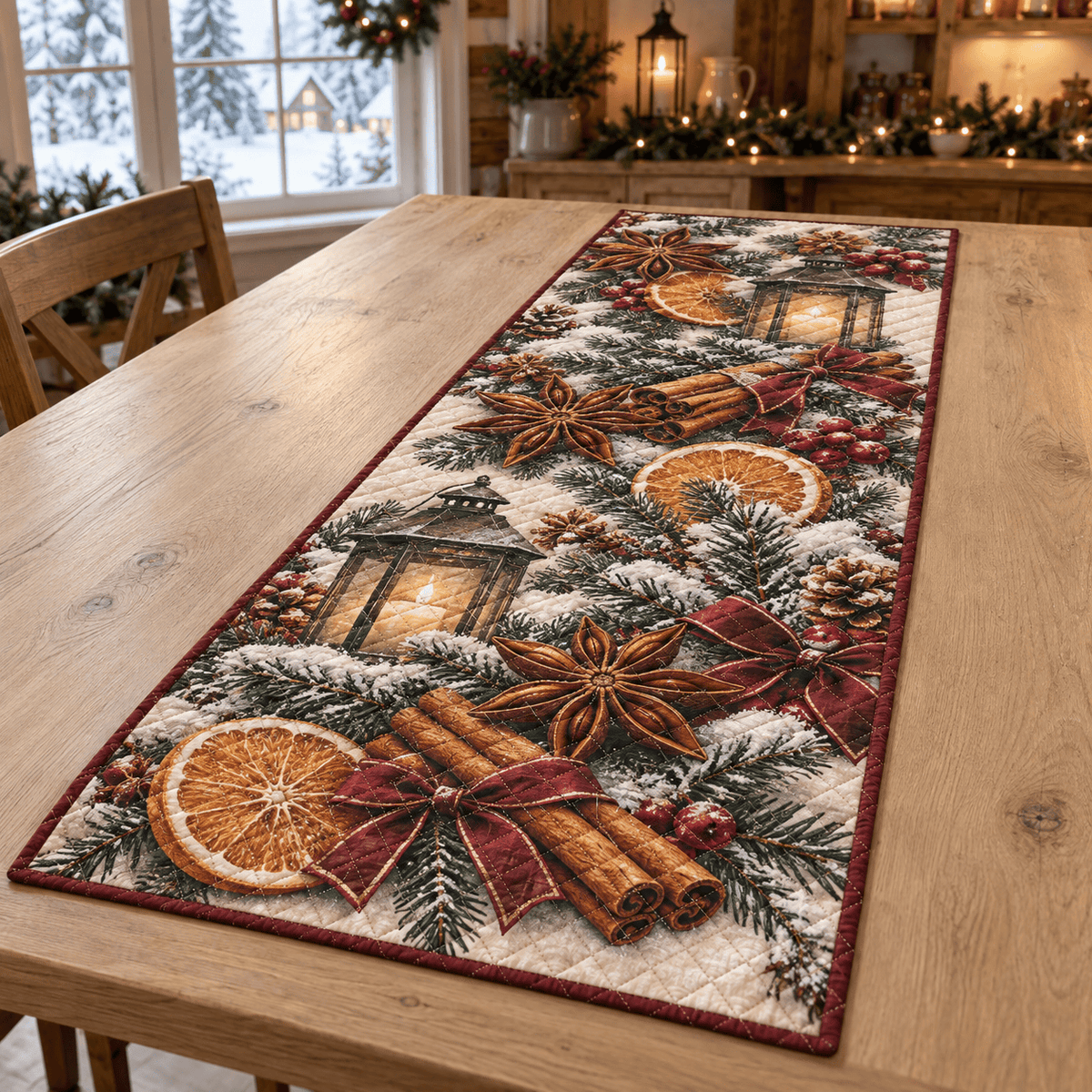 Holiday Star Anise Christmas Quilted Table Runner TABLE928