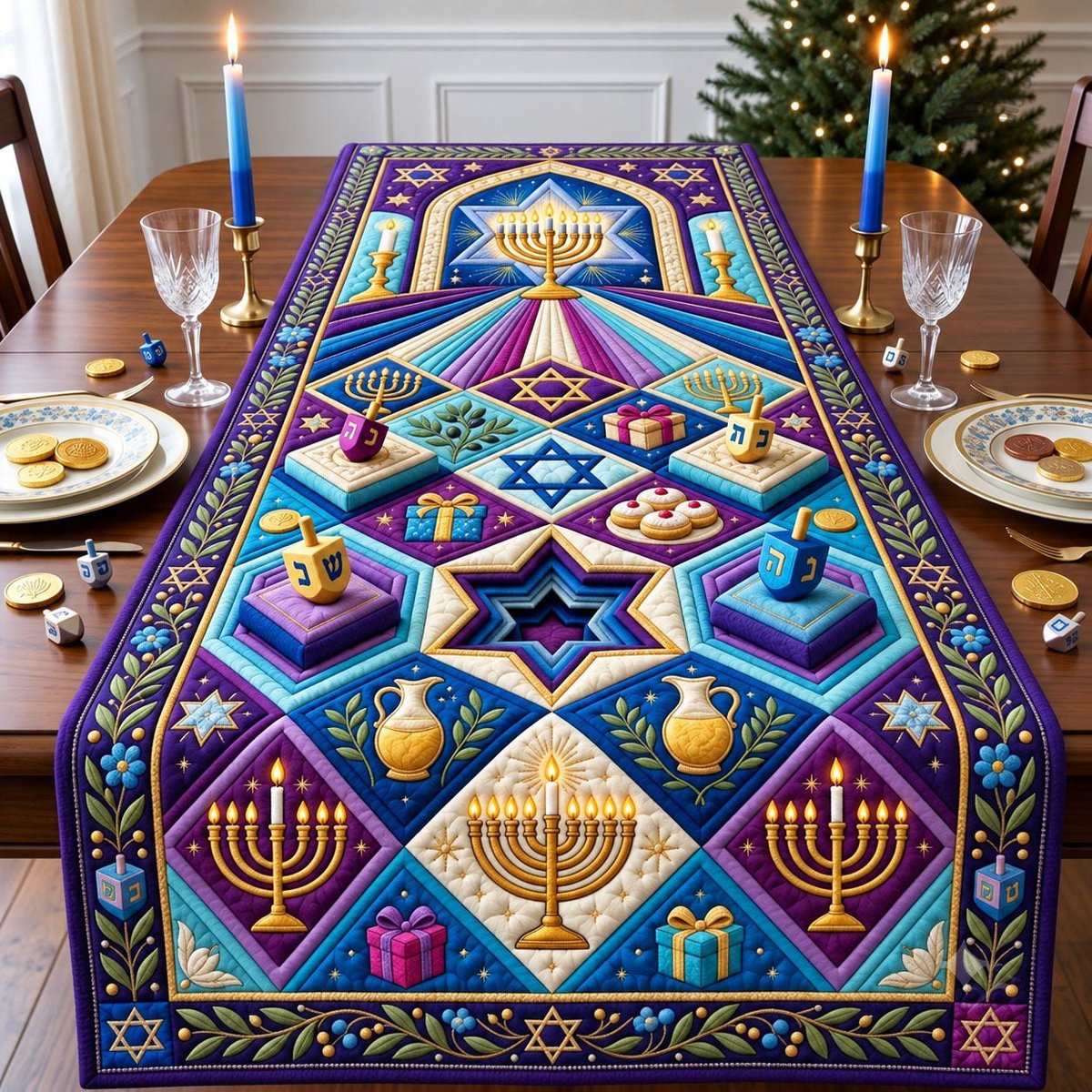 Hanukkah Festival Mosaic Table Runner - Made to Order TABLE928