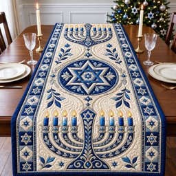 Blue Menorah Glow Table Runner - Made to Order TABLE928