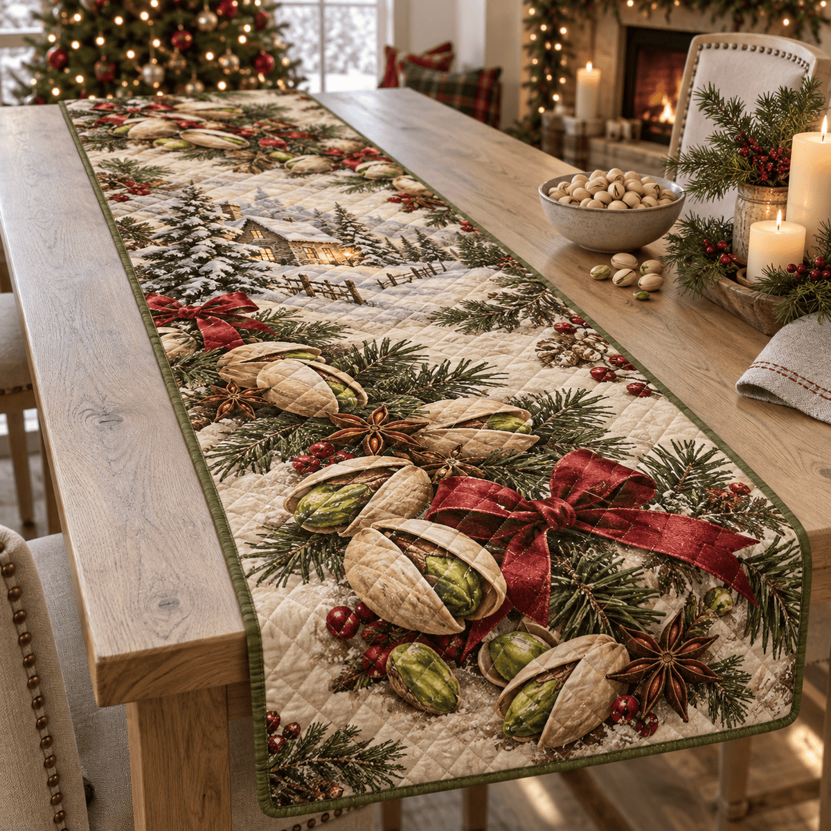 Holiday Pistachio Christmas Quilted Table Runner TABLE928
