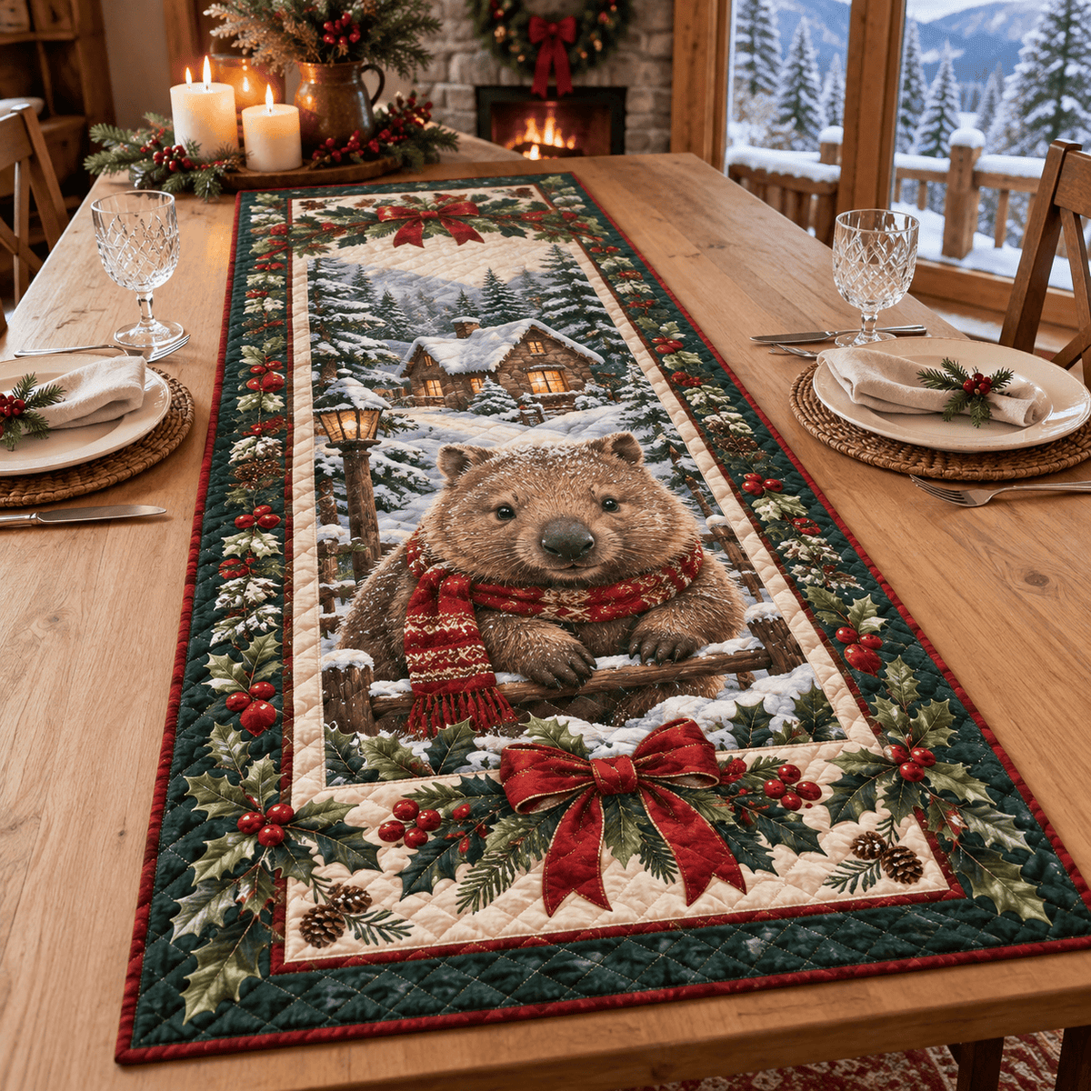 Wombat Christmas Quilted Table Runner TABLE928