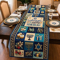 Wishing You a Happy Hanukkah Menorah Table Runner - Made to Order TABLE928