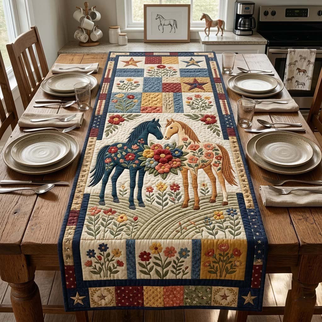 Star Border Horse Duo Table Runner - Made to Order TABLE928