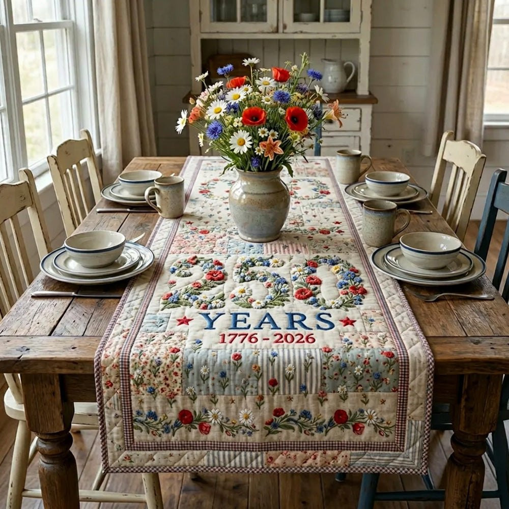 Years 1776 to 2026 Floral Bouquet Table Runner - Made to Order TABLE928