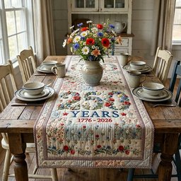 Years 1776 to 2026 Floral Bouquet Table Runner - Made to Order TABLE928