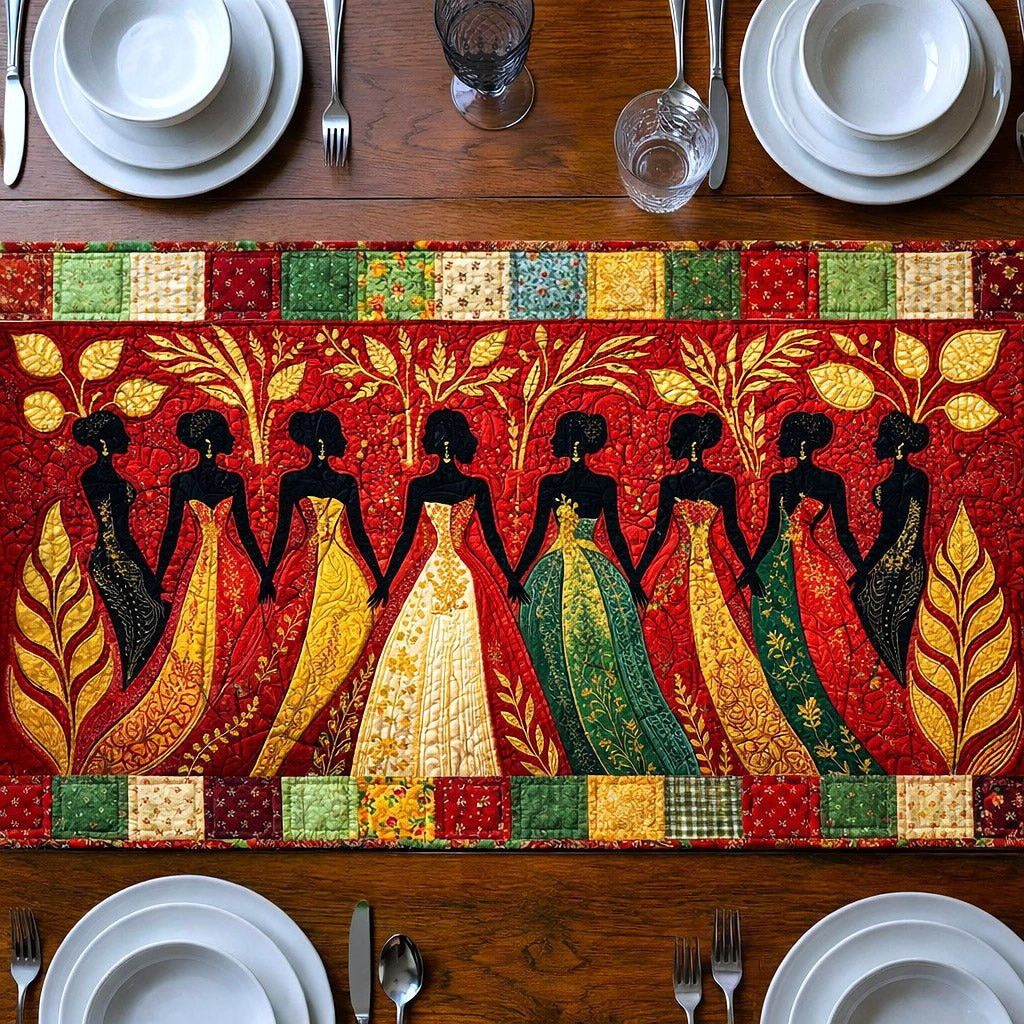Women Silhouettes on Red Panel Table Runner - Made to Order TABLE928