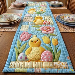 Yellow Chick with Eggs and Tulips Table Runner - Made to Order TABLE928