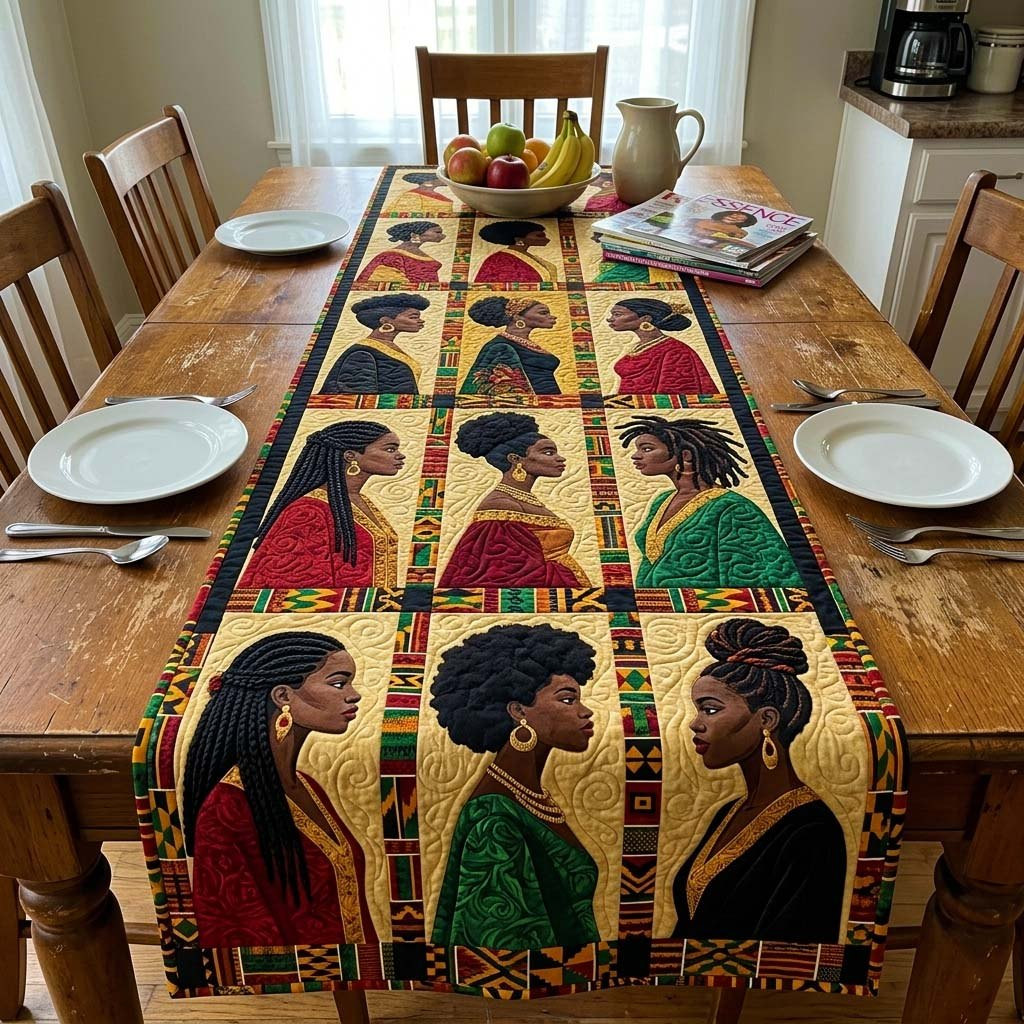 Women Profiles in Kente Squares Table Runner - Made to Order TABLE928