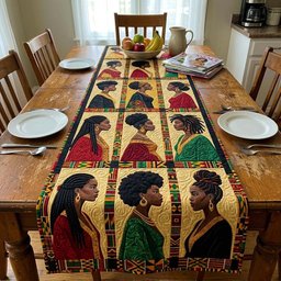 Women Profiles in Kente Squares Table Runner - Made to Order TABLE928