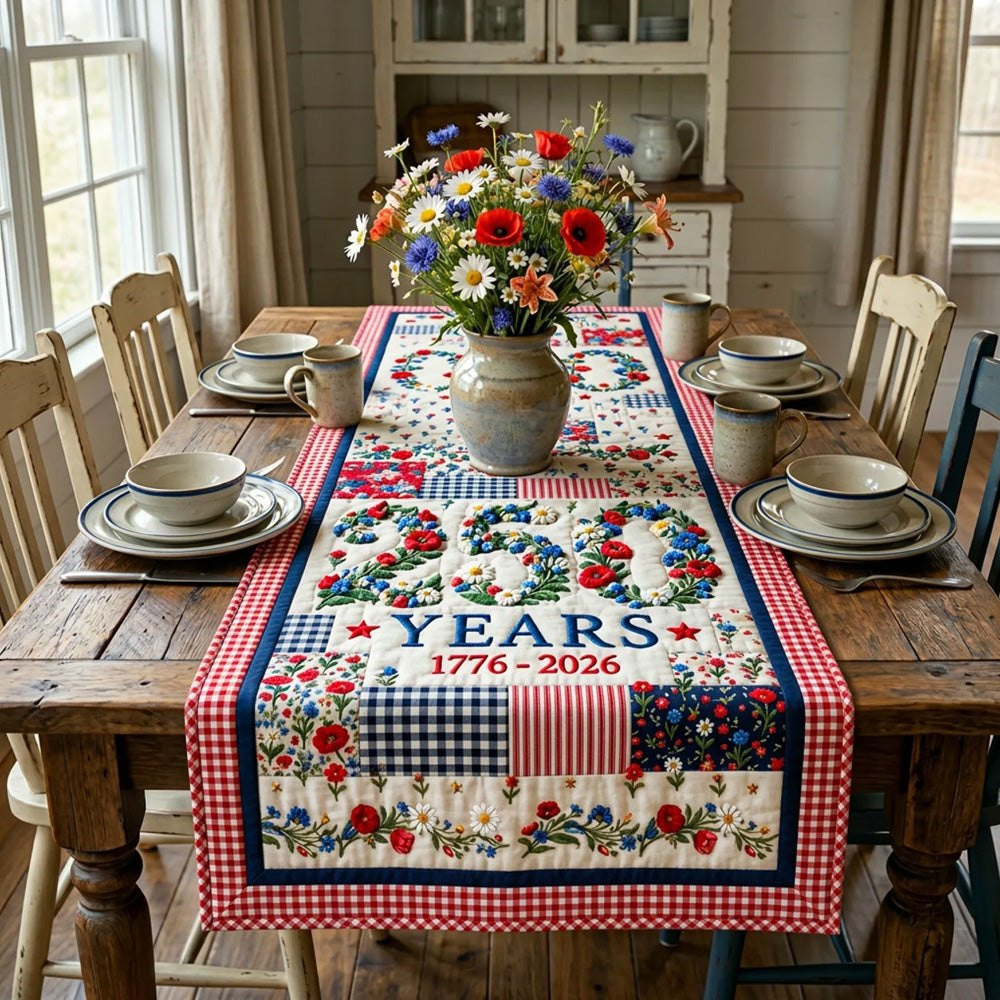 Years 1776 to 2026 with Wildflowers Table Runner - Made to Order TABLE928