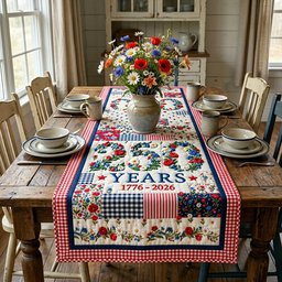 Years 1776 to 2026 with Wildflowers Table Runner - Made to Order TABLE928